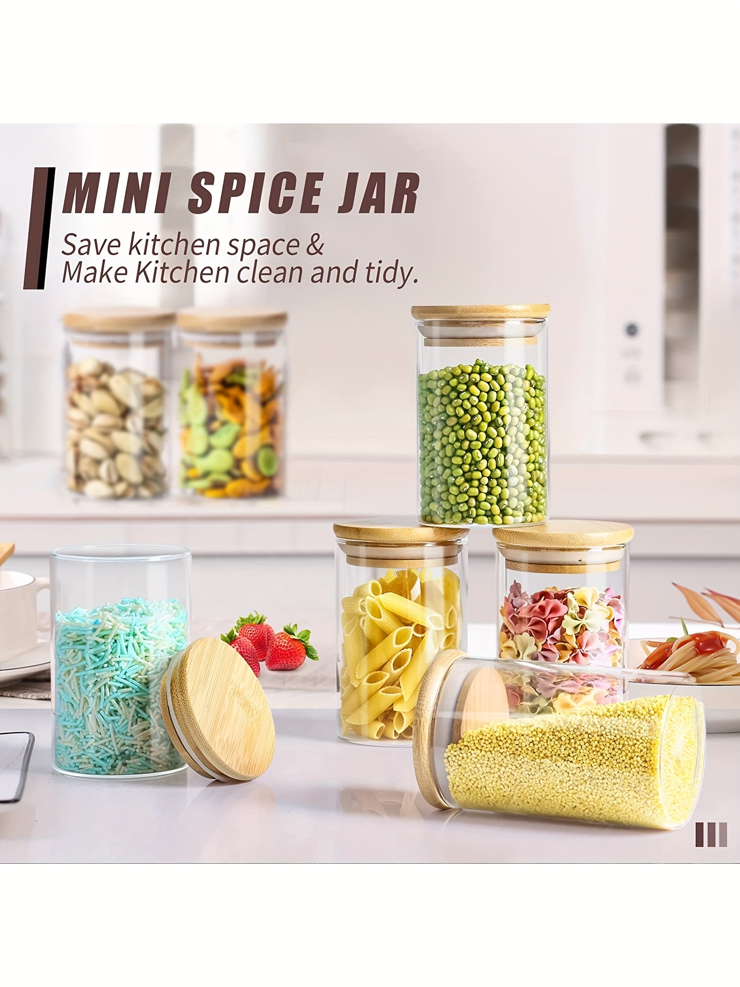 Tarros de Almacenamiento de Granos con Tapa Redonda de Madera, Tamaños 185ml/250ml/325ml, Ideales para Café y Especias, Disponibles en Juegos de Seis/Ocho/Diez