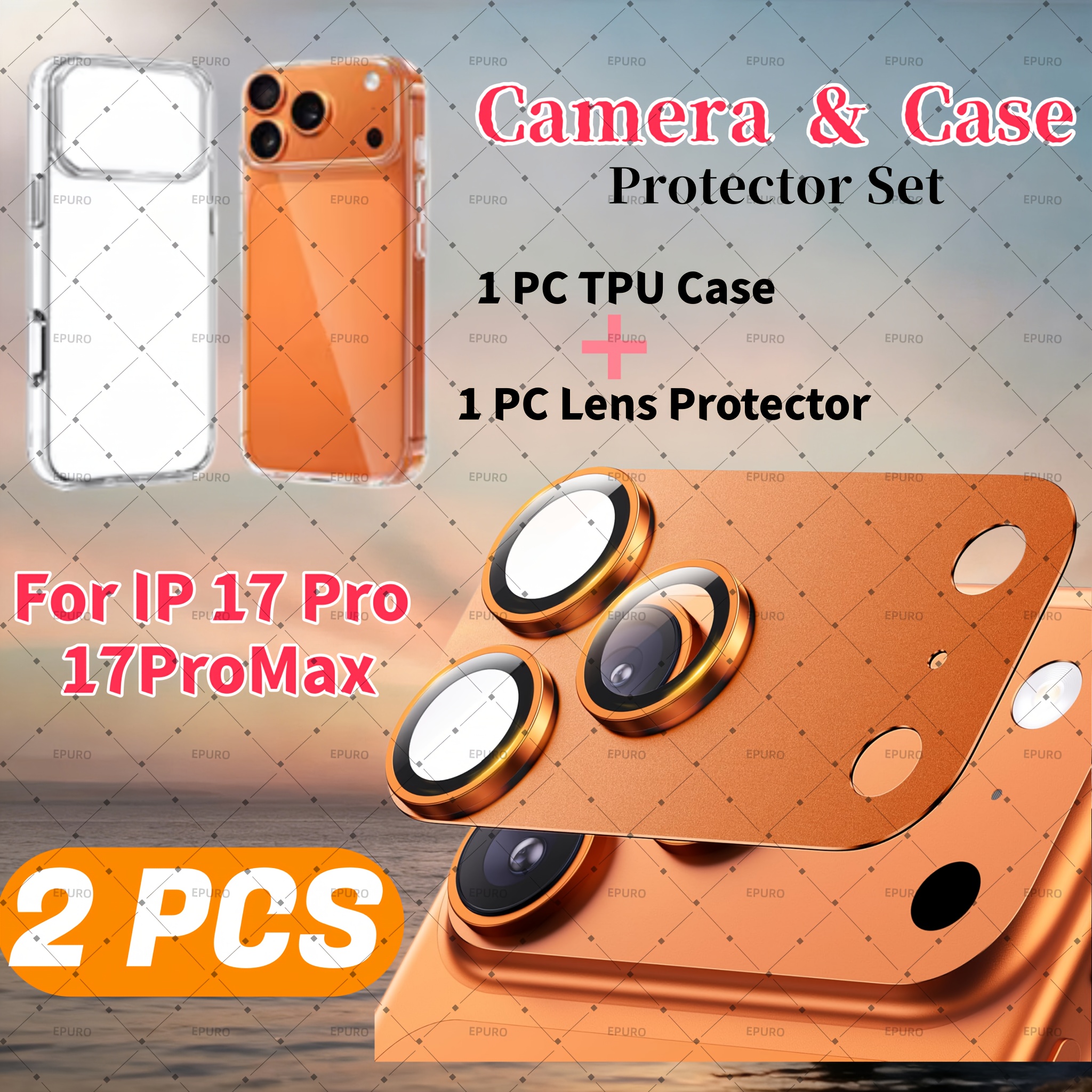 E-shop [1x Hülle + 1x Objektivschutz] Schutzset inkl. 1x TPU Transparente - Handyhülle & 1x Kameraschutz Kompatibel mit iPhone 17 Pro Max/17 Pro,