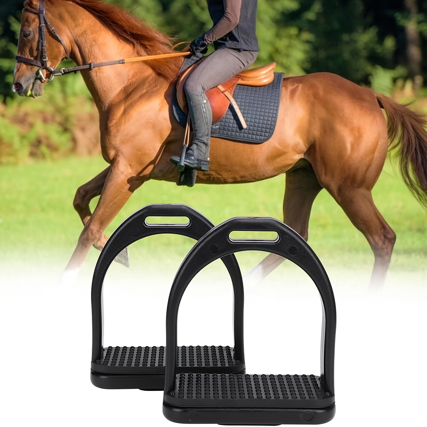 

1 Pair Of Stirrups, Horse Products, Black Rubber Padded Plastic Stirrups, Flex Abs Stirrups, Horse Accessories