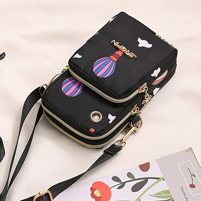 TEMU Nylon Crossbody Bag For Women, Lightweight Messenger Purse Adjustable Strap, Unique Print, Zip Closure, Polyester Lined, Tassel Embellishment