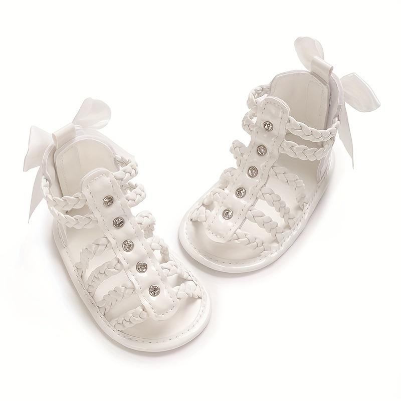 Trendy Cute Bowknot Decor Hollow Sandals For Baby Girls, Breathable Lightweight Walking Shoes For Summer