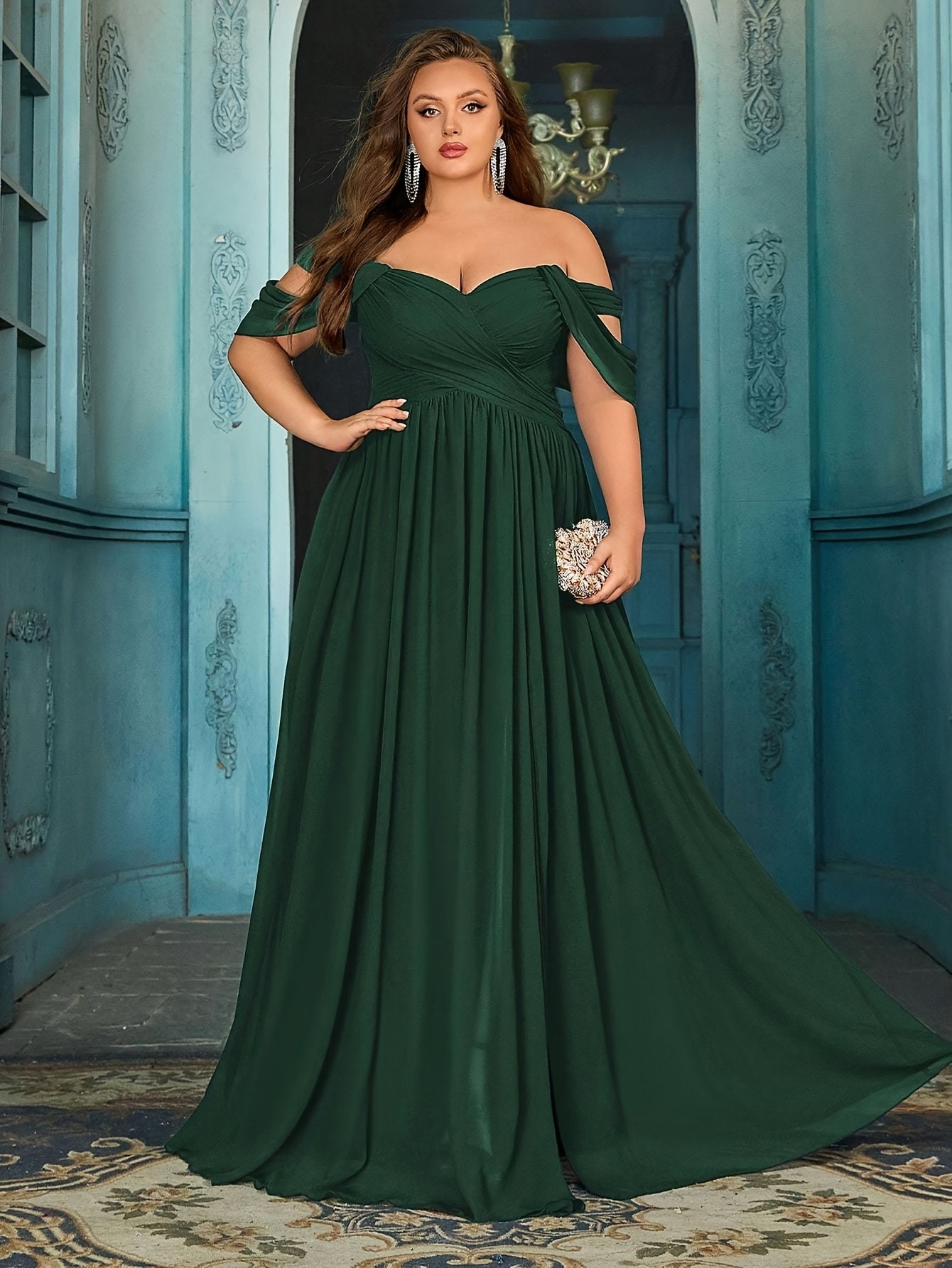 sachin and babi light blue dress Plus Size Off Shoulder Mermaid Prom Dress – Faeriesty main image 1