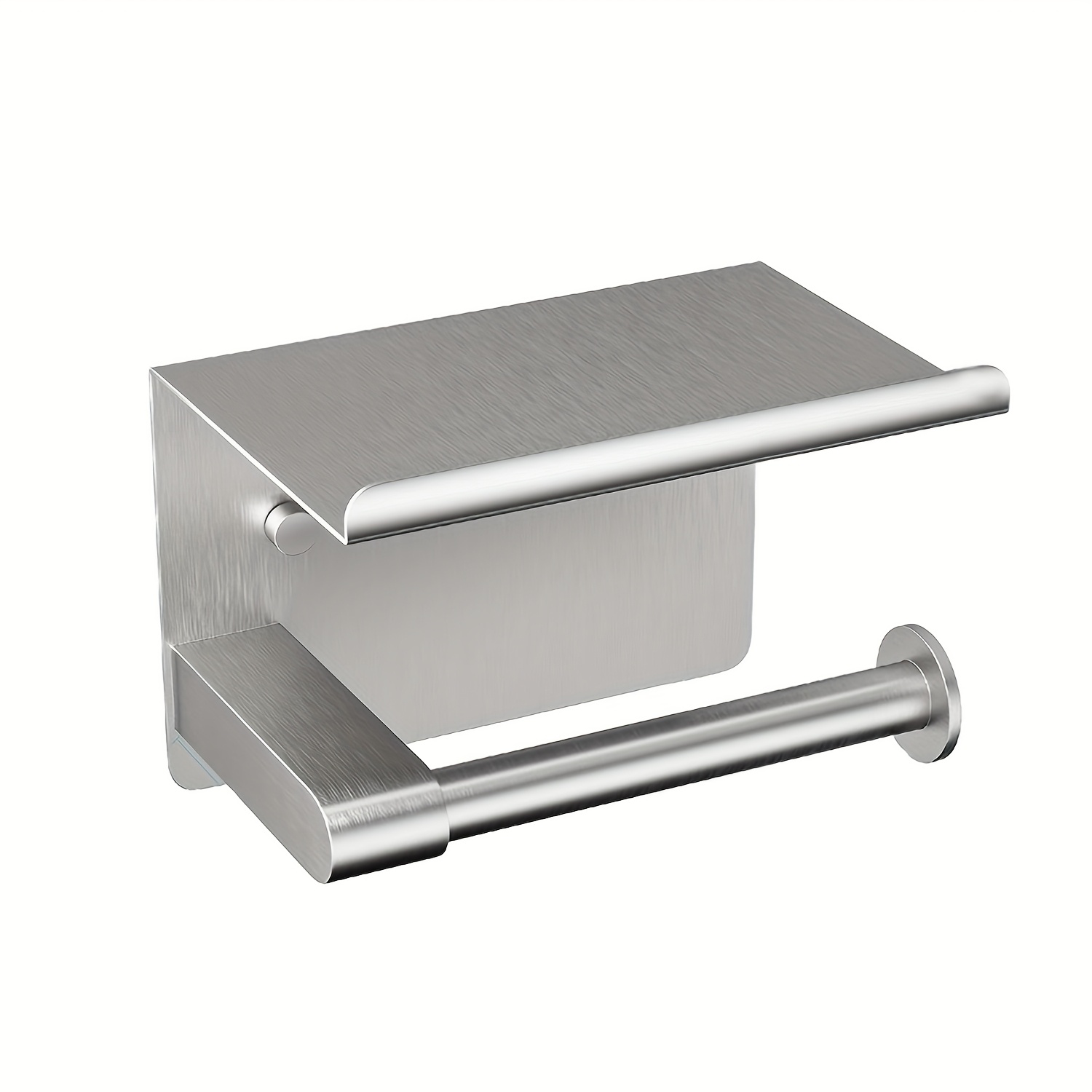 Image of 1pc Rust-proof Stainless Steel Toilet Paper Holder With Phone Stand - Wall-mounted Self-adhesive Toilet Paper Roll Holder For Bathrooms And Restrooms - Black Toilet Paper Holder