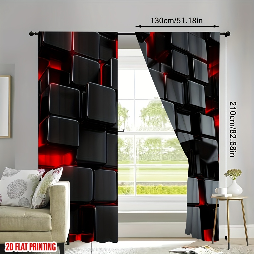 TEMU 2 stuks 2D vlakke print Gradient Abstracte Gordijnen met Decoratieve Rode en Zwarte Ontwerpen - Ideaal voor Slaapkamer, Studie, Woonkamer of