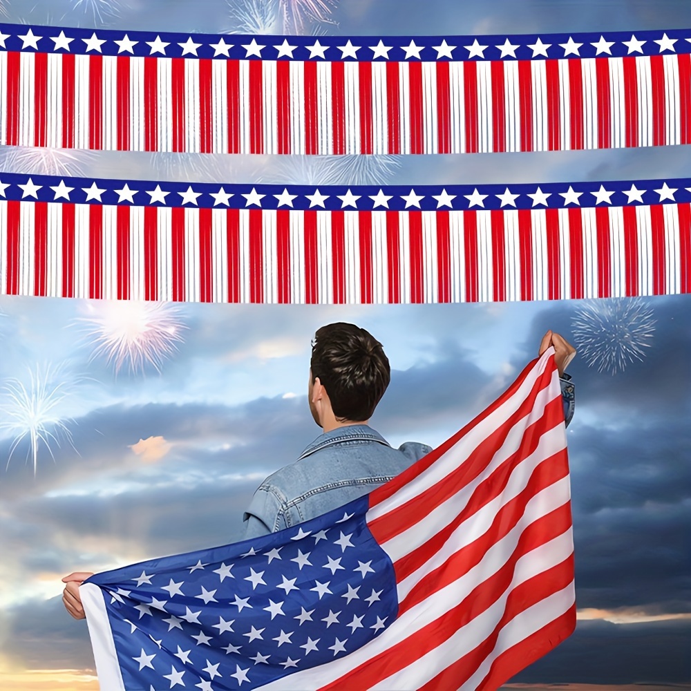 

Patriotic 4th Of July Decorations - 2 Piece, 13.2ft Foil Fringe Garland & Tinsel Streamers, Star Metallic Hanging Banner For Parade Floats & Memorial Day Celebrations