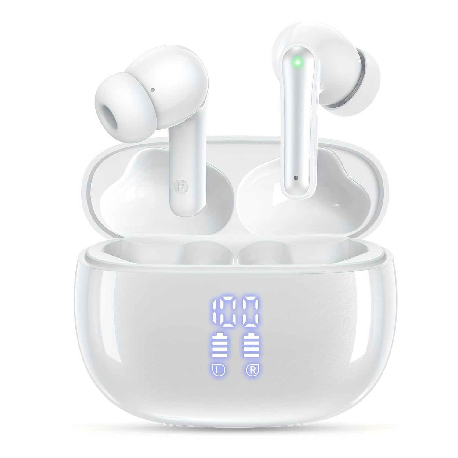 Image of Wireless Earbuds 40 Hours Playtime With Mic V5.3 Wireless Headphones With 380mah Led Display Charging Case Stereo Clear Call Ear Buds Earphones For Office Workout White