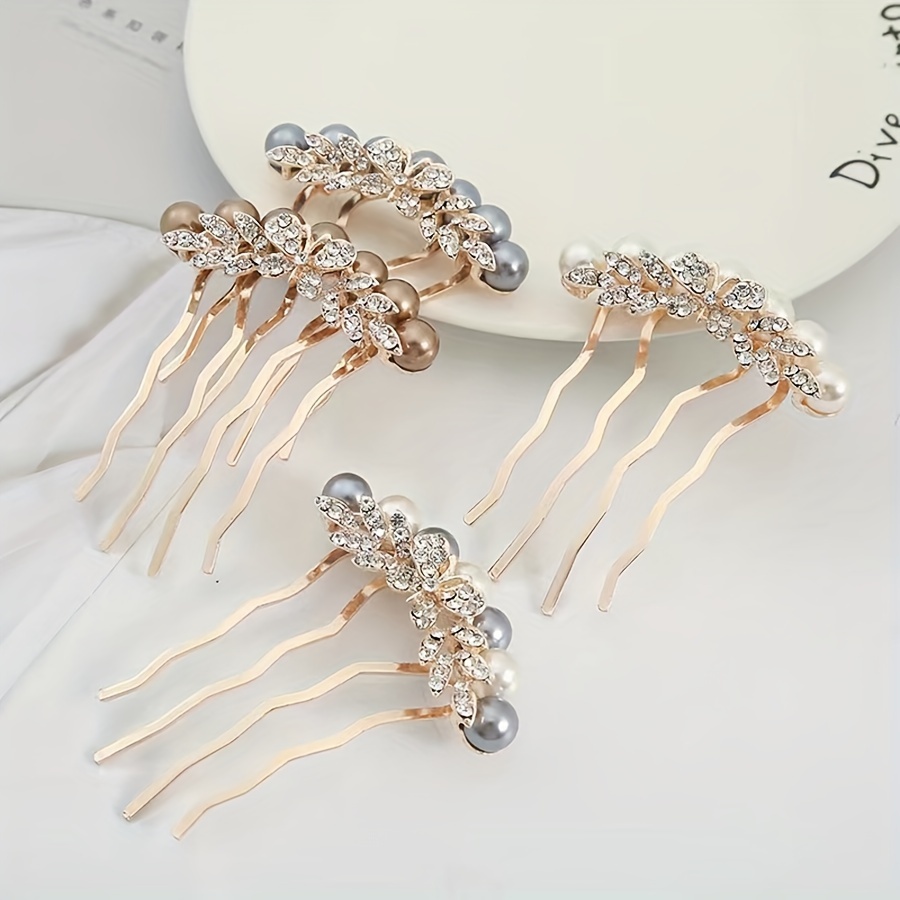 

Elegant Alloy Hair Clips With Faux Pearls And Rhinestones, Mother's Day Gift, Bridal Hair Comb, French Twist Hairpins, Versatile Hair Accessories For Women