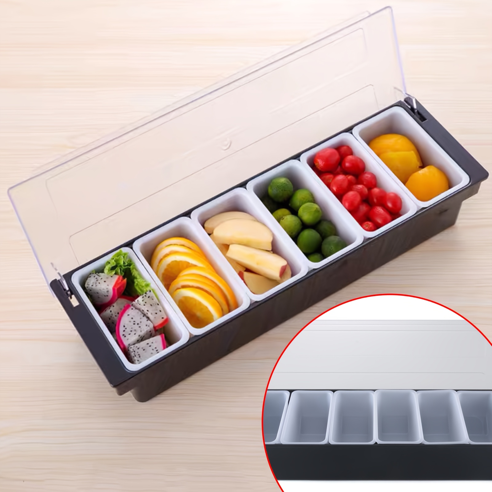 Image of 6 Compartments Fruit Storage Box Pp+abs Ingredients Container Condiment Box For Kitchens, Hotels, Ktvs, Buffets