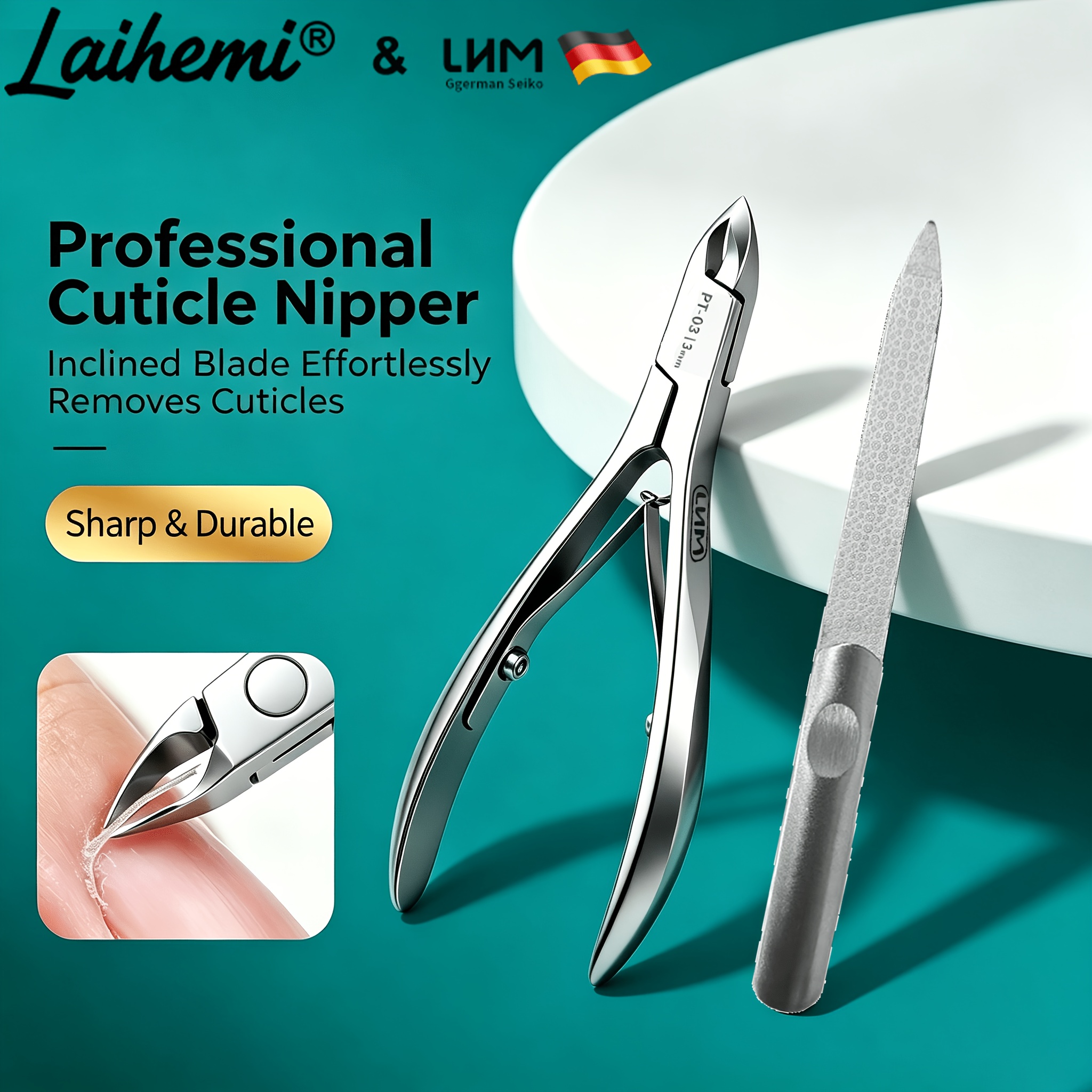 2pcs Professional Cuticle Nipper Set with Nail File, Stainless Steel