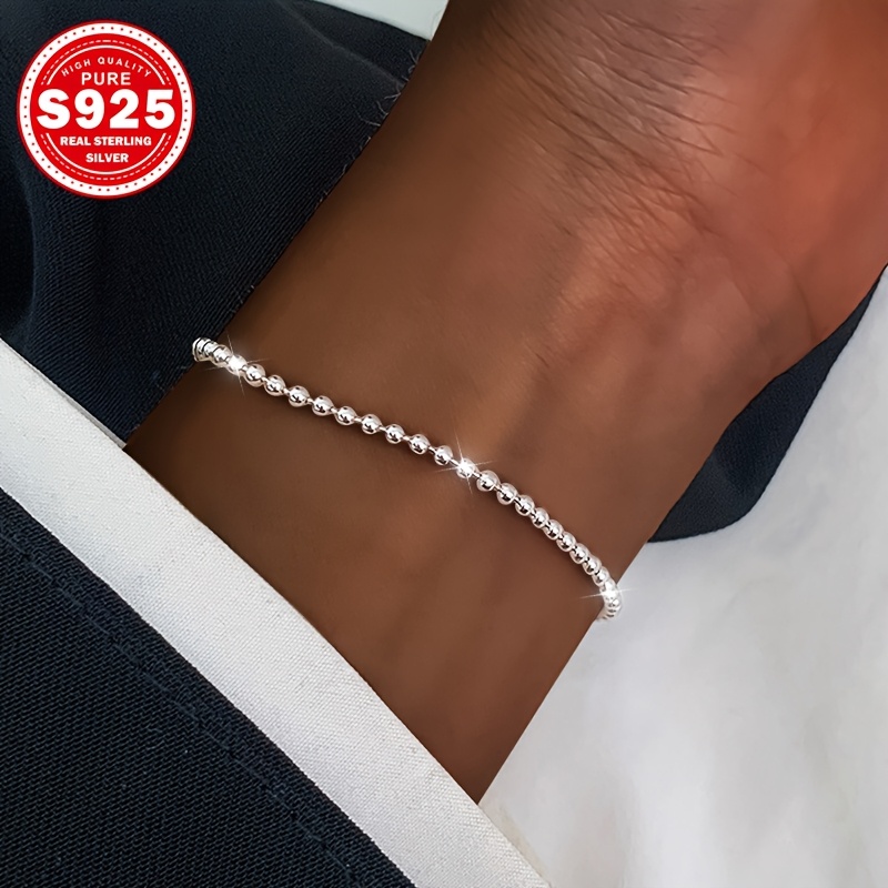 S925 Silvery Beaded Minimalist Bracelet Hypoallergenic