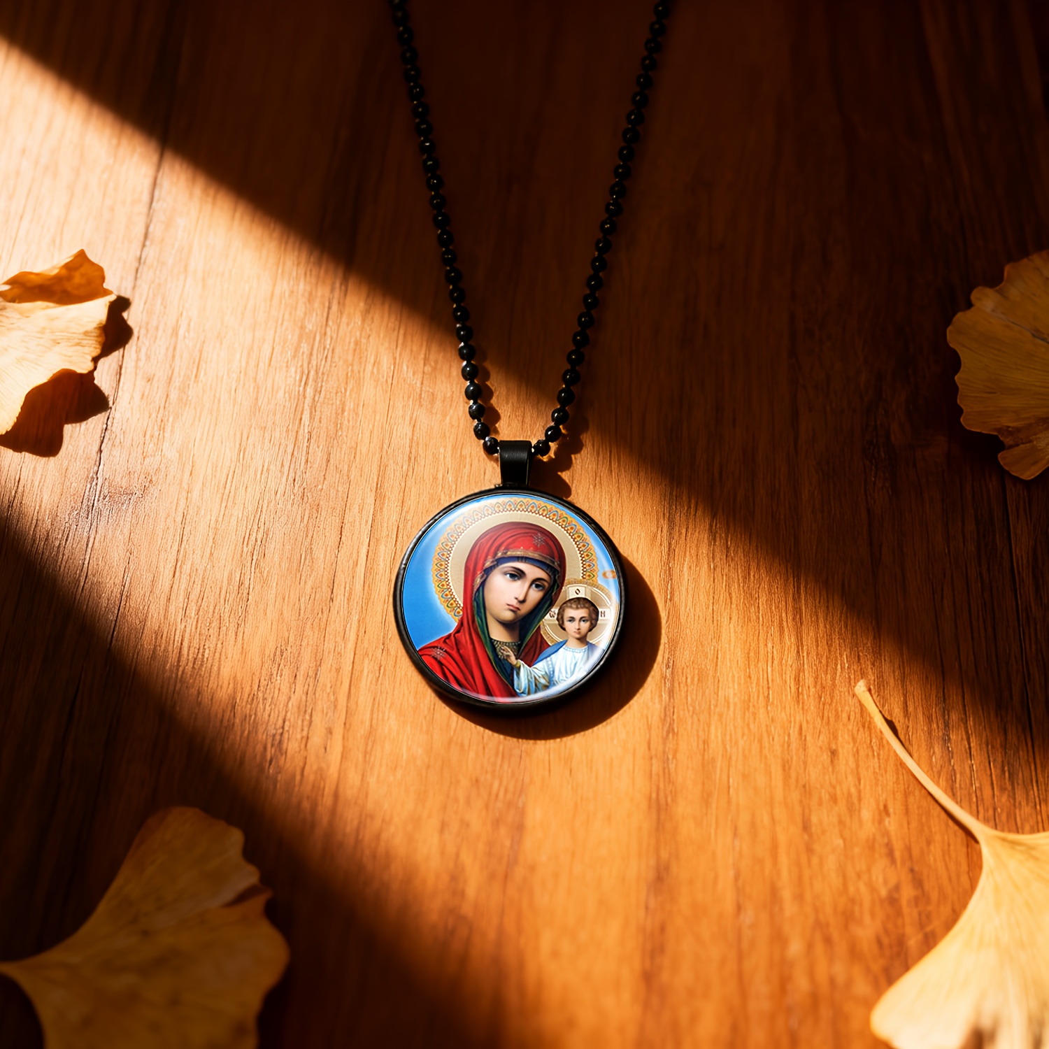 TEMU 1pc Pack ( Unisex Cool Statement Bead Necklace Pendant), Red Clothing Figure Background Blue Circular Pattern And Design, Decoration, Ideal Gift