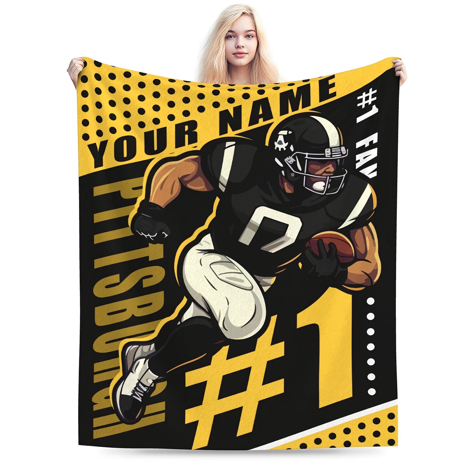 

Pittsburgh Custom Personalized Name #1 Fan Polyester Fleece Blanket, Soft Flannel Throw For Living Room, Bedroom, Sports-themed Decor, Christmas Gift - Woven Rectangular, Polyester Lining & Filling