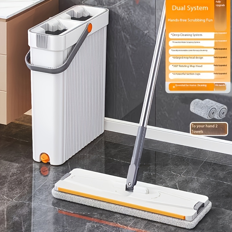 TEMU 2026 New Flat Mop And Bucket Set, Wet And Dry Floor Mop, With 2-8 Washable And Reusable Microfiber Cloths, For Cleaning Floors, Patios,