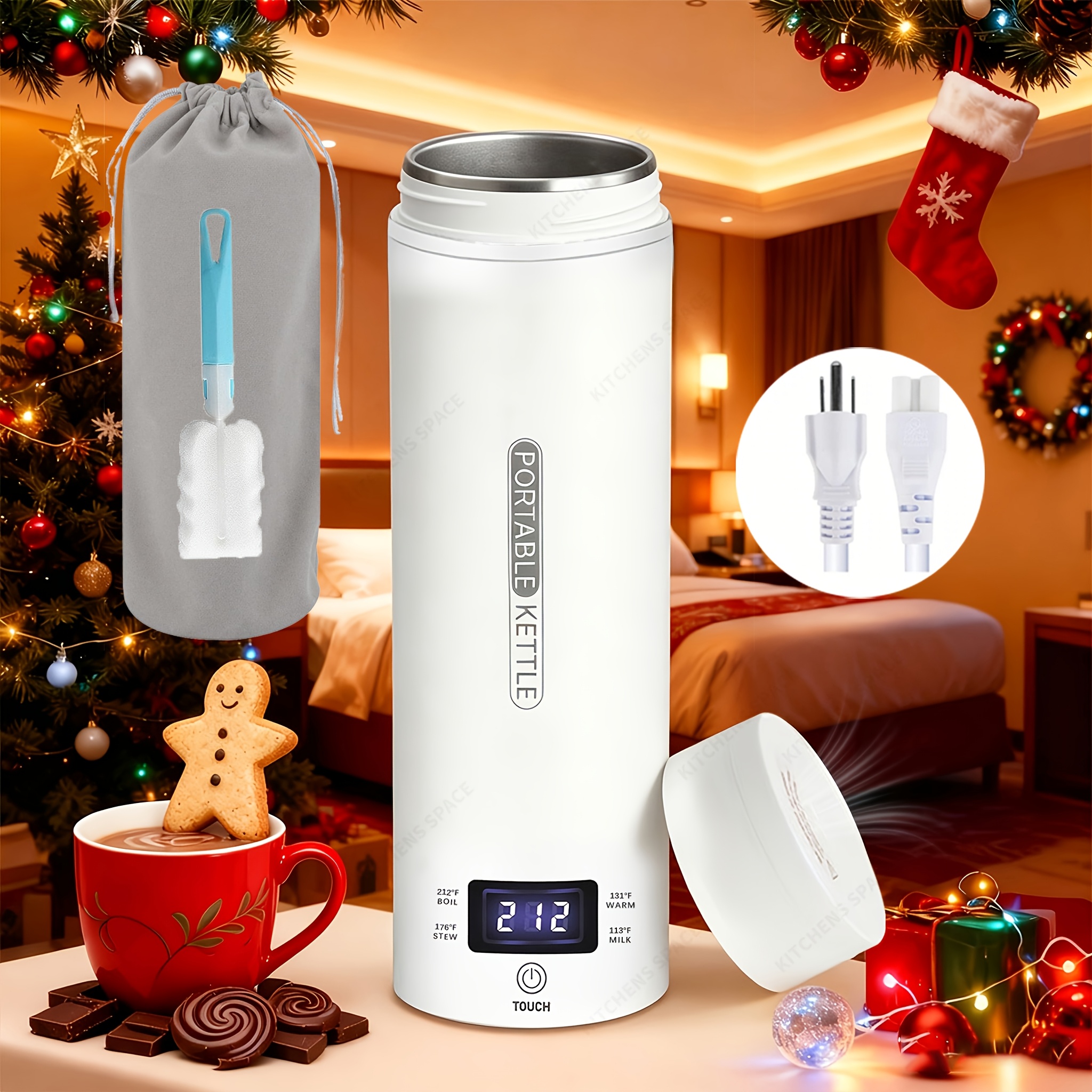 Travel Electric Kettle Portable Small Mini Tea Coffee Kettle Water Boiler, Water Heater With 4 Temperature Control, 304 Stainless Steel With Auto Shut-off & Boil , Bpa-free