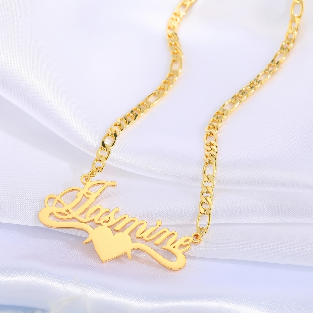 TEMU Custom Heart Name Necklace, Personalized Chain Wave Necklace, Stainless Steel Script Tag Pendant, Gift For Her, Holiday Gift, Birthday Gift,