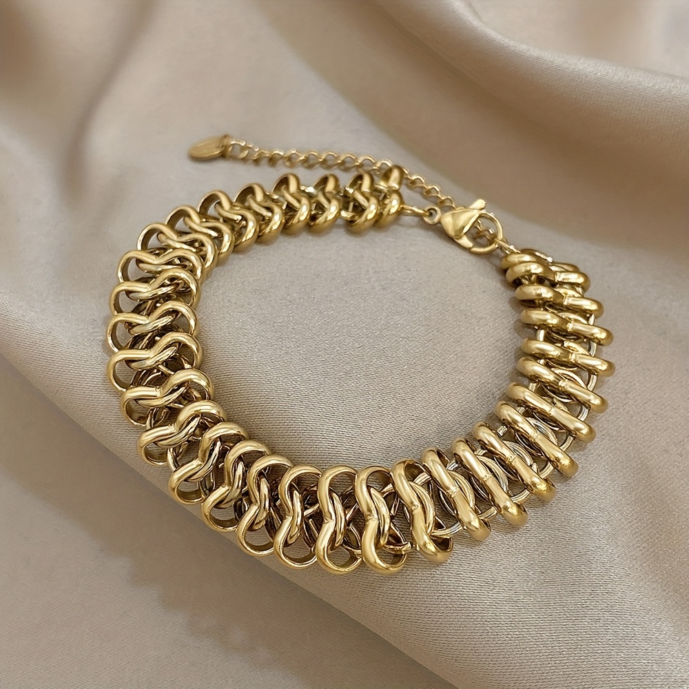TEMU Pulsera de eslabones de cadena hueca gruesa y , tobillera dorada impermeable para mujer y hombre