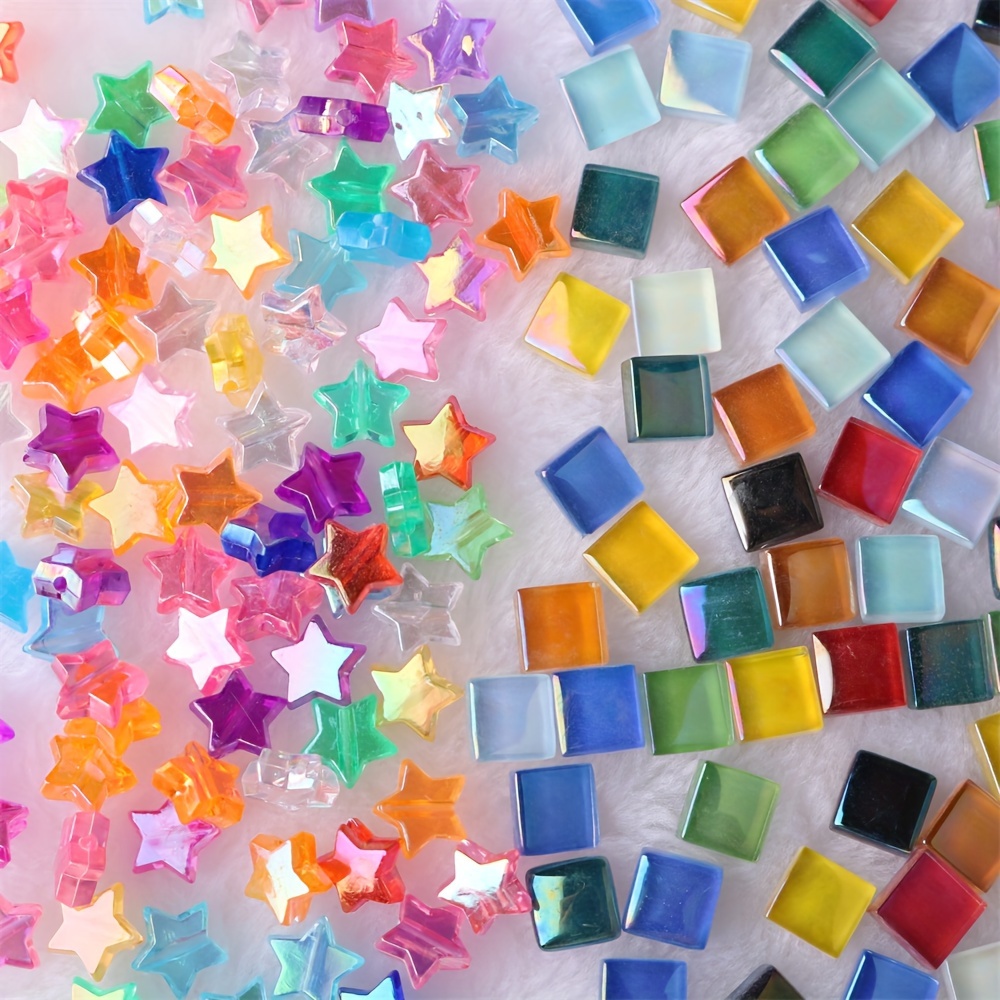 

200pcs Colorful Mixed Mosaic Glass And Acrylic Star Pieces Set For Diy Crafts And Art Projects - Durable And Vibrant Glass Material