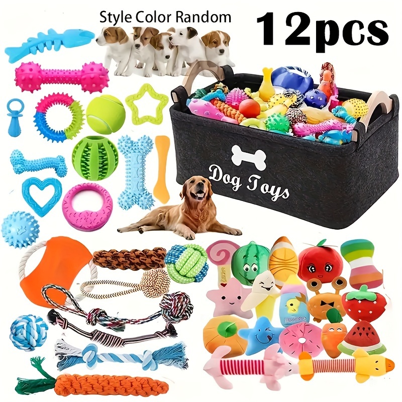 TEMU 6/12pcs Interactive Dog Toy Set - Durable Cartoon Pattern Chew Toys Breed - Cleaning & Training Set Toys, Squeakers &