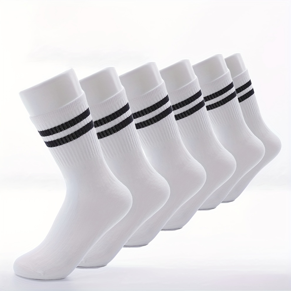 1/6 Pairs Striped Athletic Socks, Simple & Comfy Unisex All-match Mid Tube Socks, Women's Stockings & Hosiery