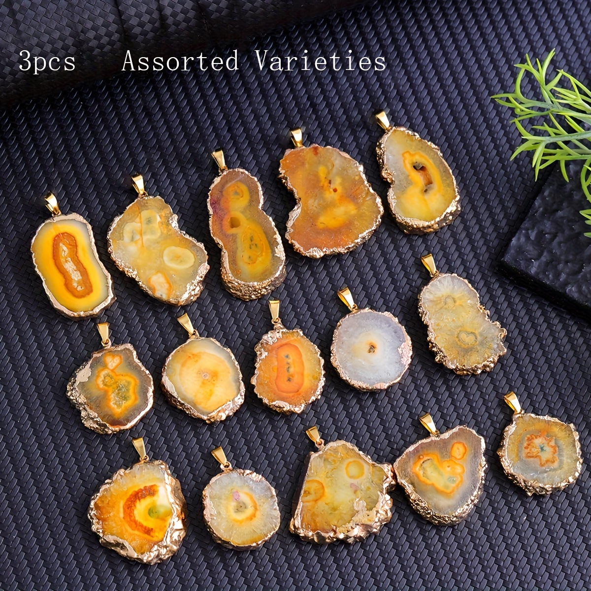 TEMU 3pcs Set Of Random Irregular Sunflower Yellow Agate Simple Casual Attire Universal Unisex Handmade Necklace, Choker, Anklet, Pendant For Diy