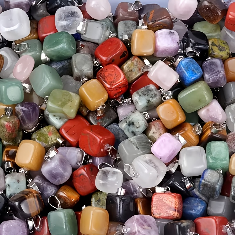 18pcs Natural Stone Bohemian Irregular Square Pendants