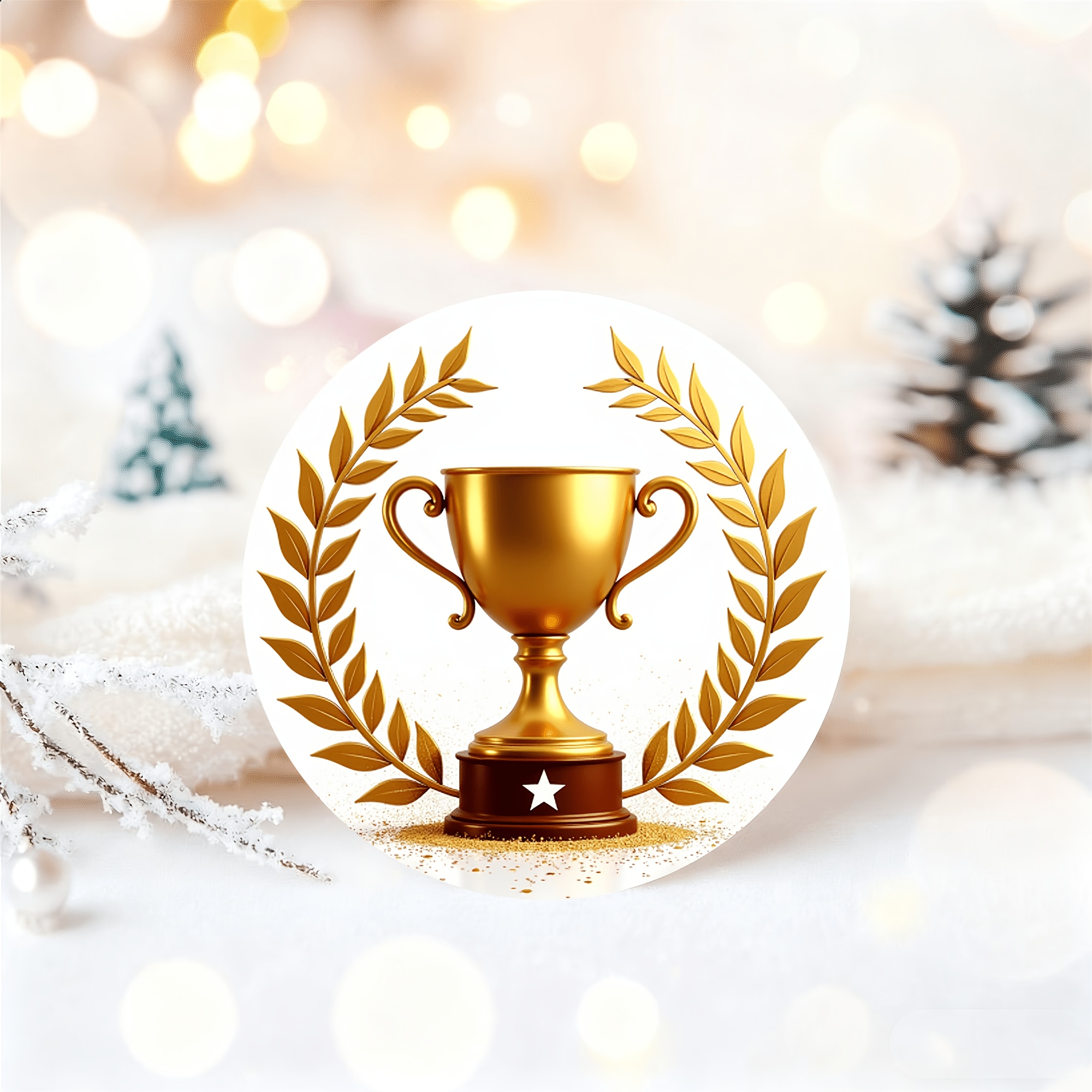 TEMU 60 Golden Trophy Stickers, Wreath Design. Suitable For Awards And Celebrations. Golden Trophy Pattern With Star-shaped Base. Ideal For Party
