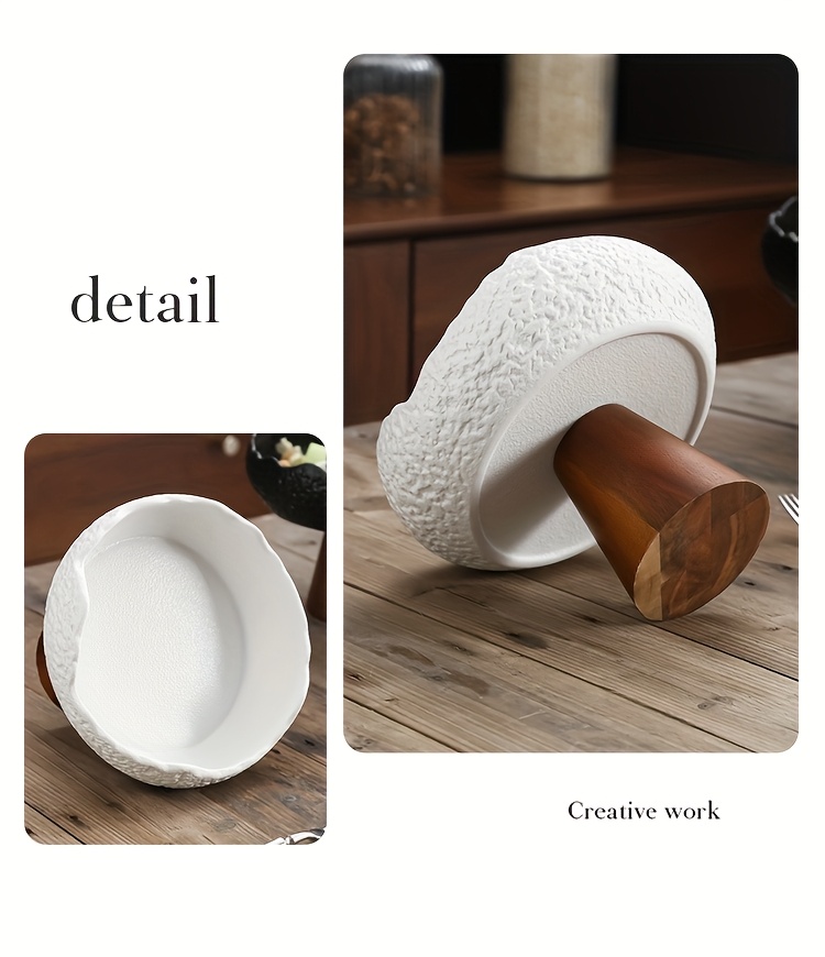 1pc Wooden Foot Ceramic High Fruit Plate, Multi-Functional Ceramic Bowl, Chinese Creative Tea Heart Plate, Nut Cake Fruit Dessert Plate, Suitable for Tea Rooms, Restaurants, Hotels And Families