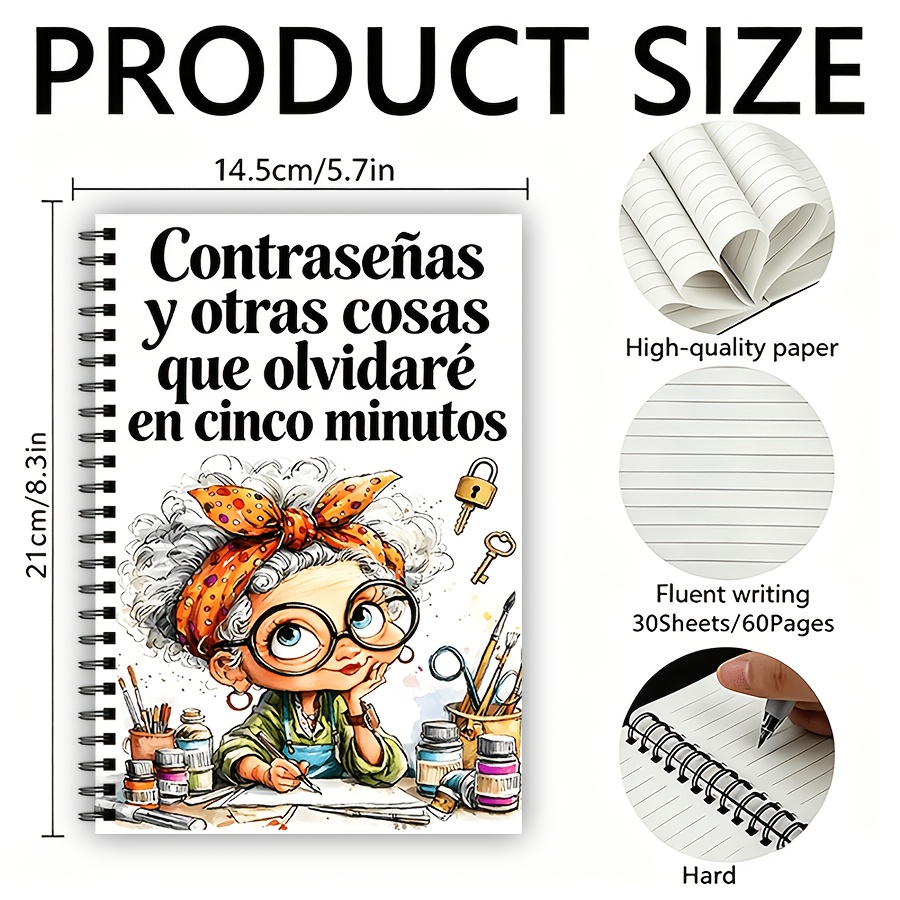 TEMU 1 Cuaderno de contraseñas en español con , con un tema de de dibujos animados humorísticos; Diseñado para grabar detalles de de sesión de sitios