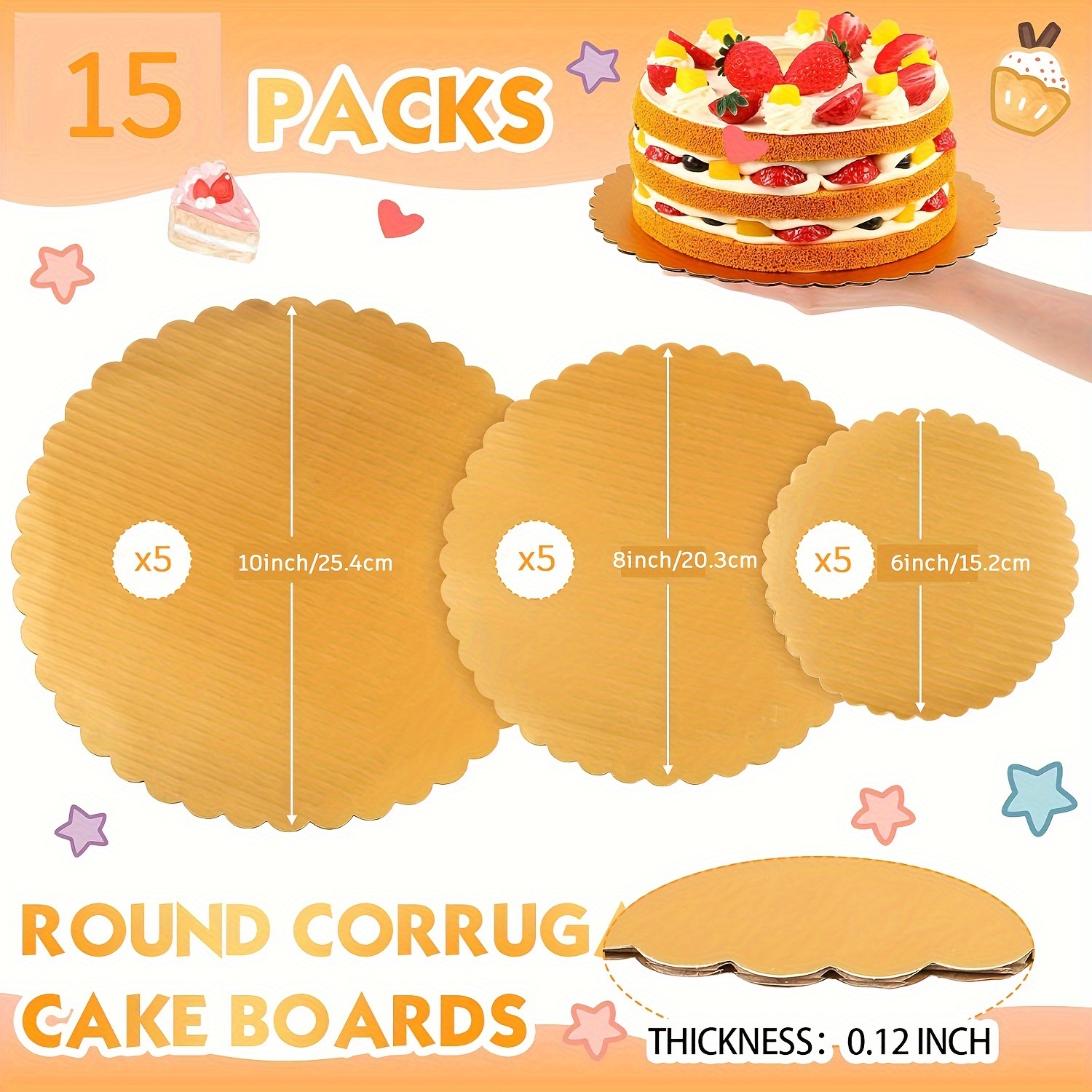 round cake boards golden scalloped cardboard base Temu Germany