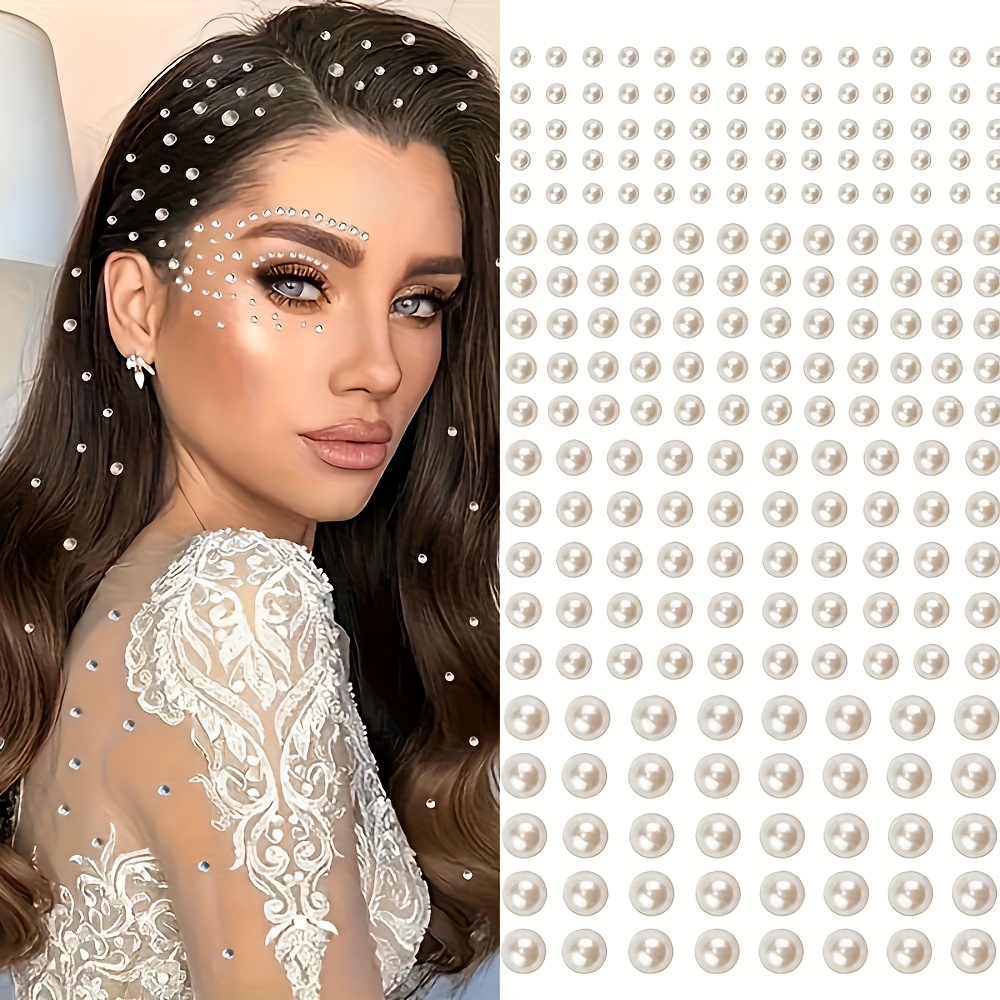 1 pack of 220 3d self   pearl stickers mixed sizes 3 4 5 6mm shiny round plastic pearl gems for hair and face makeup decoration