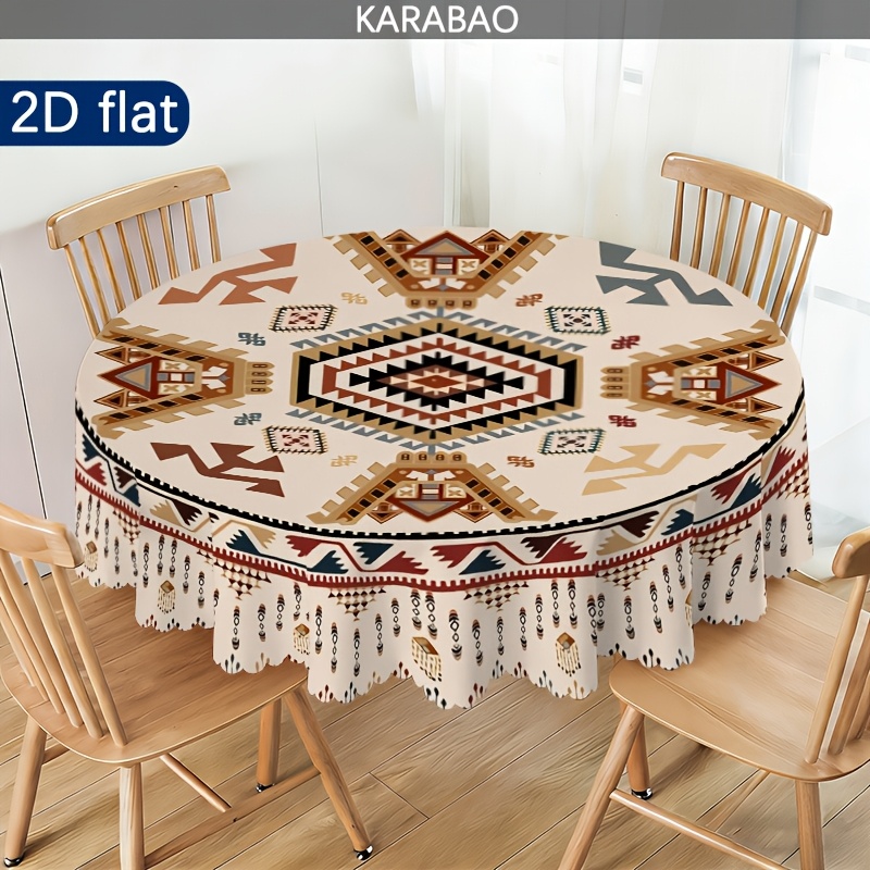TEMU 1pc Ethnic Style Round Tablecloth Turkish Geometric Pattern Decor, Perfect Accent For Your Dining Table And Home Environment, Ideal Gift For ,