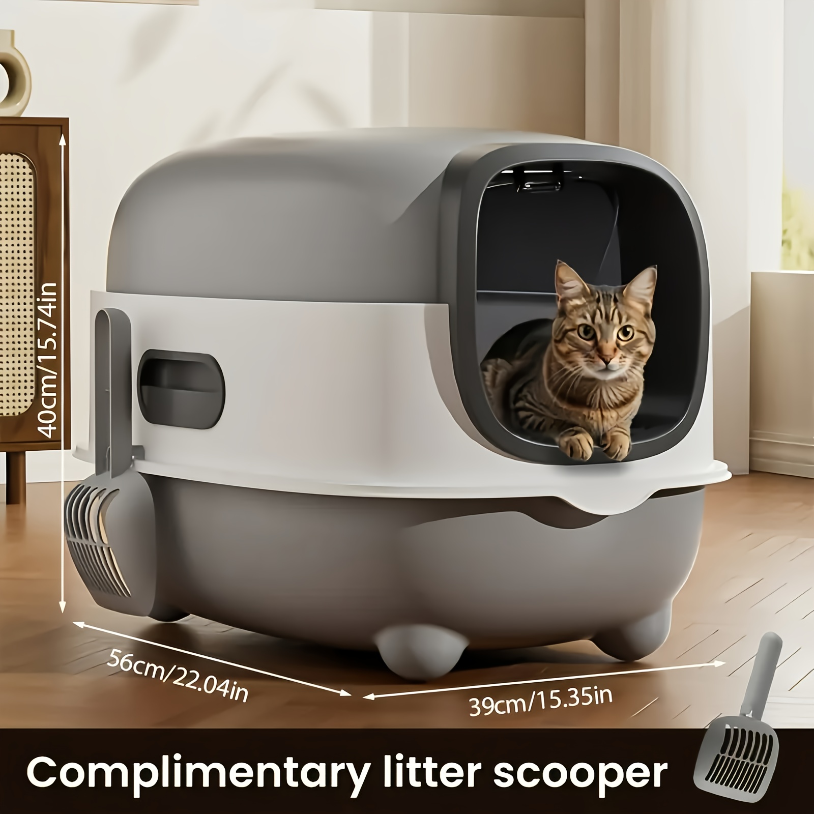 TEMU Large Litter Box, Fully Enclosed, And Odor-proof, Easy To Store, , Cat Litter, With Litter Shovel, Easy To Clean - Suitable For Small And Medium-sized Cats