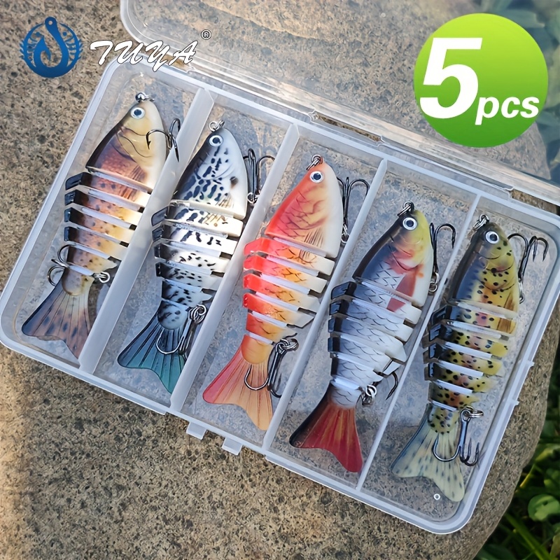 

5pcs Tuya Multi-joint 3d Printed Fishing Lures Set, Abs Plastic Swimbaits, Lifelike And , For Freshwater And Saltwater Fishing