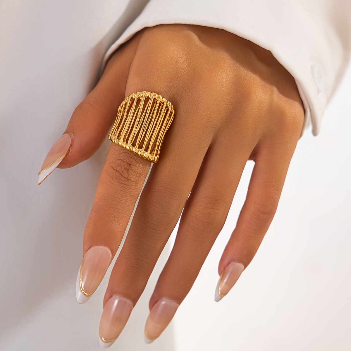Fashionable Open-End Stainless Steel Ring with Crossover Design