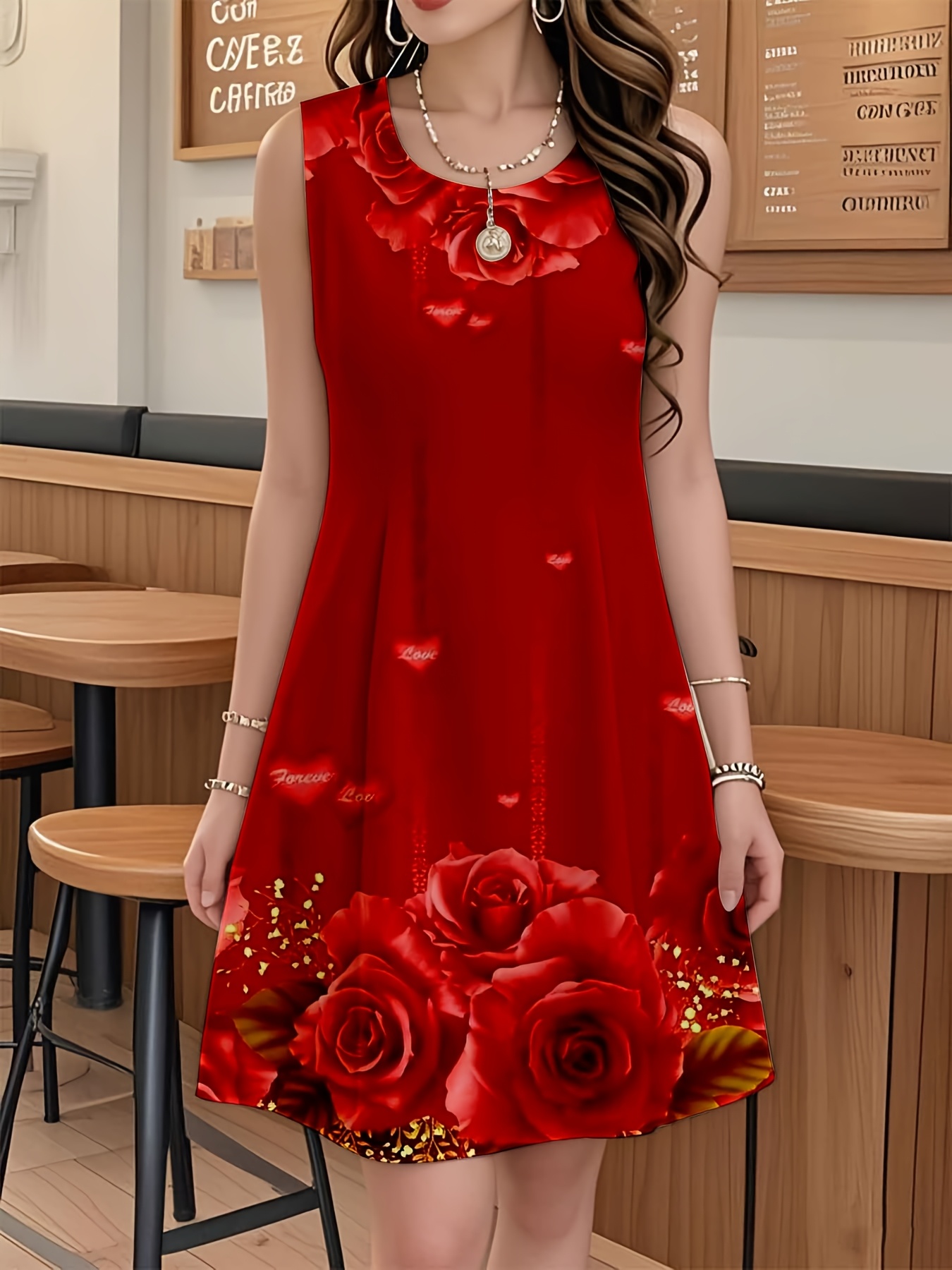 brown embroidered rose dress temu Floral Chiffon Maxi Gown with Long Sleeves – Terijon.com main image 0