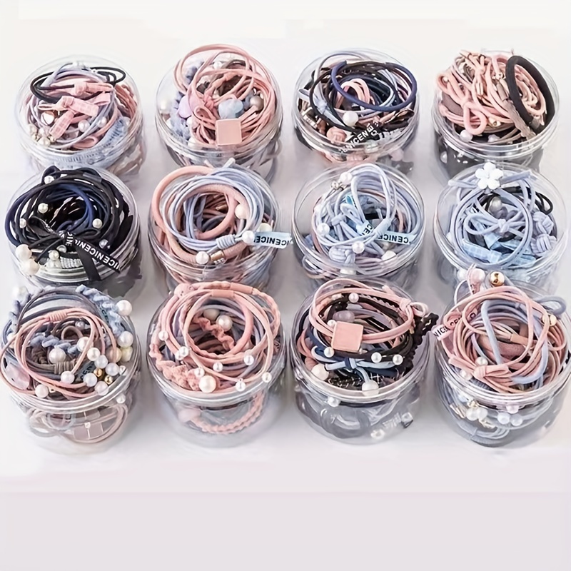 

50-piece Minimalist Elastic Hair Ties Set - Durable Synthetic Resin, Solid Colors For Women & Girls, Perfect For Ponytails & Styling