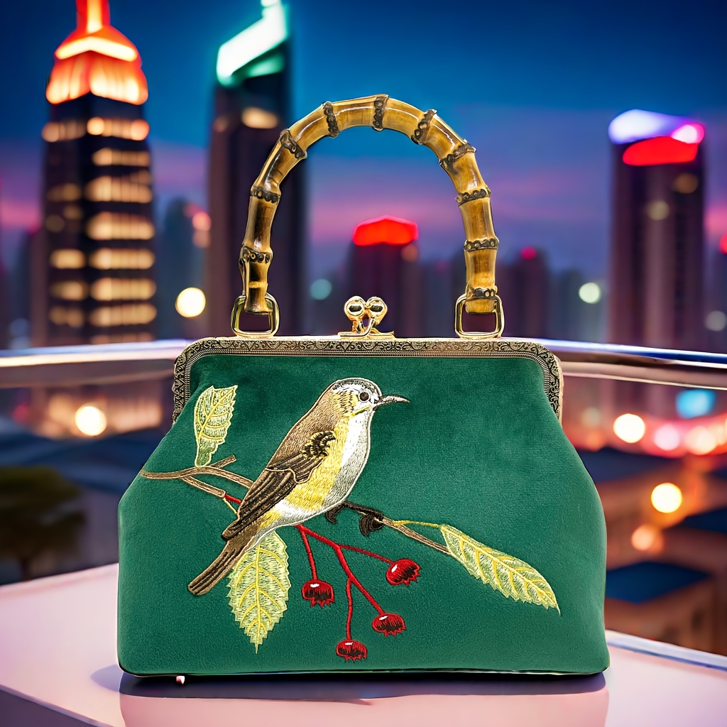 

Vintage Bird Embroidery Handbag, Elegant Evening Clip Purse, Women's Cheongsam Clutch Bag For Prom Banquet