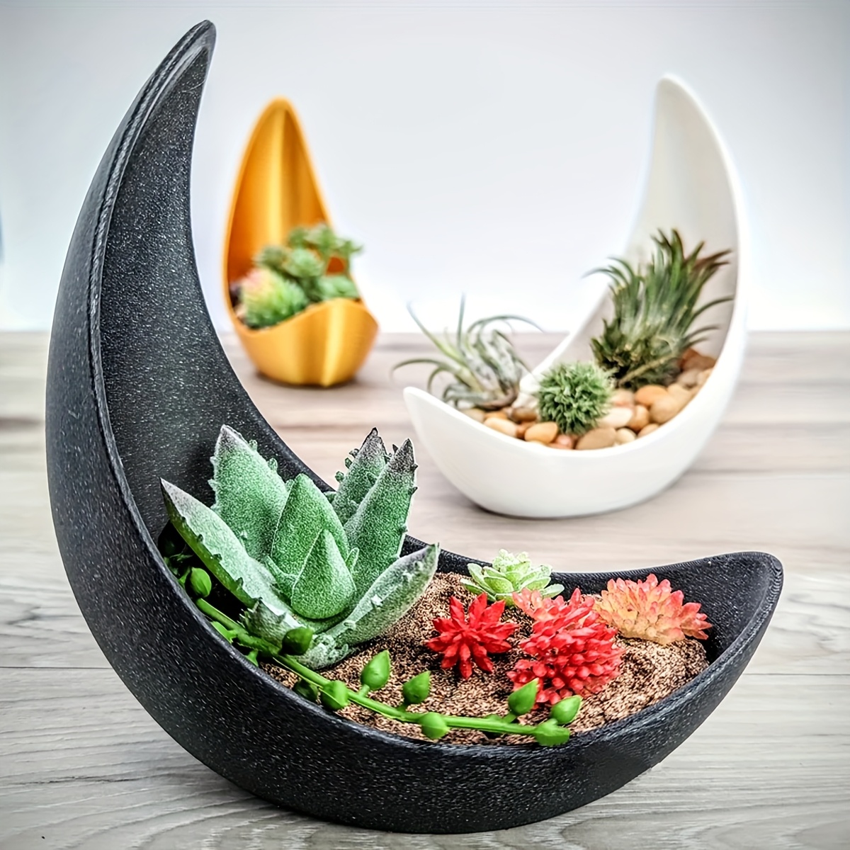 1pc * Planter - Celestial Moon-Shaped Succulent Pot with Drainage Holes,  Durable Plastic Indoor/Outdoor Garden Decor, Handmade 3D Printed Modern  Planter for Plants, Witchy Home & Patio Decoration