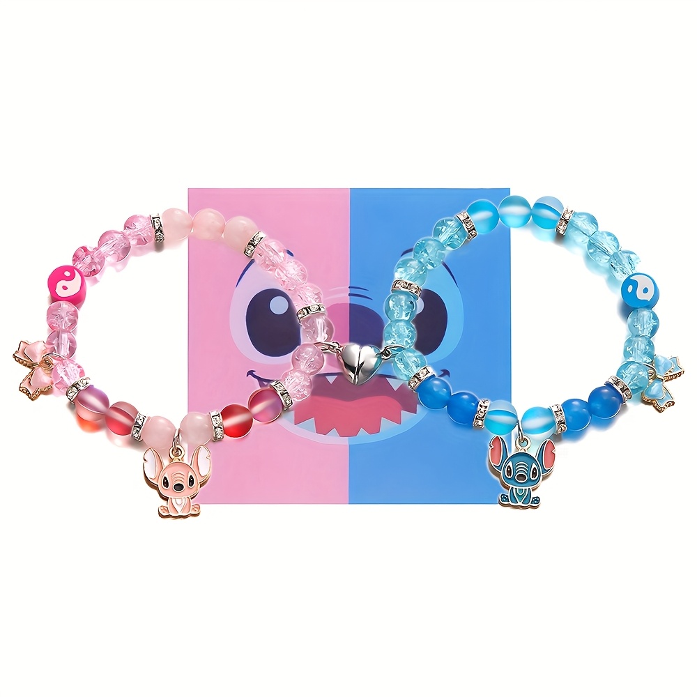 Stitch And Angel Love Heart Magnetic Bracelets in Red And Blue, Cartoon Stitch Woven Accessories, a Couple'S Set That Makes The Perfect Gift for Your Loved One.