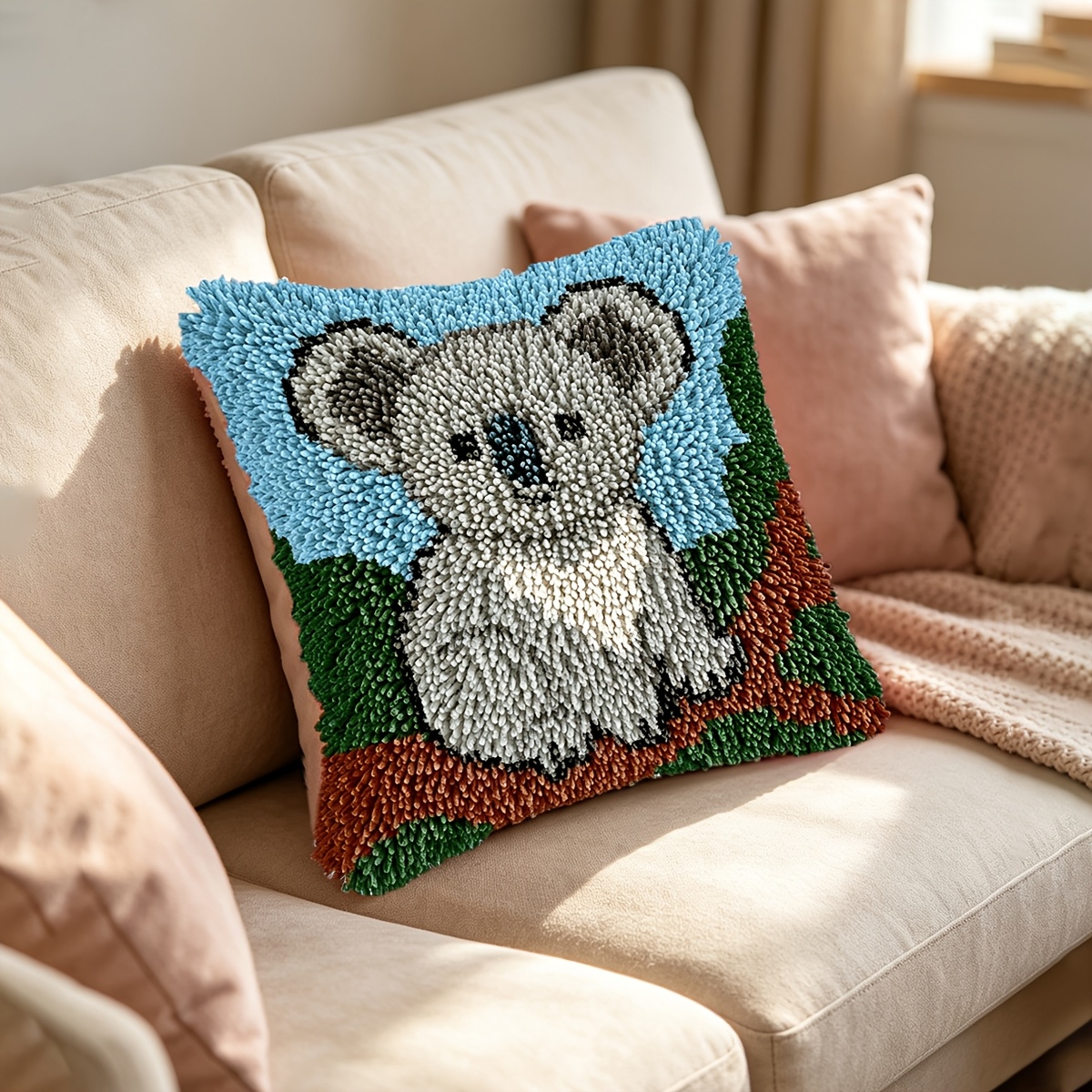 Handmade Koala Pattern Pillow Latch Hook Kit, Complete Set