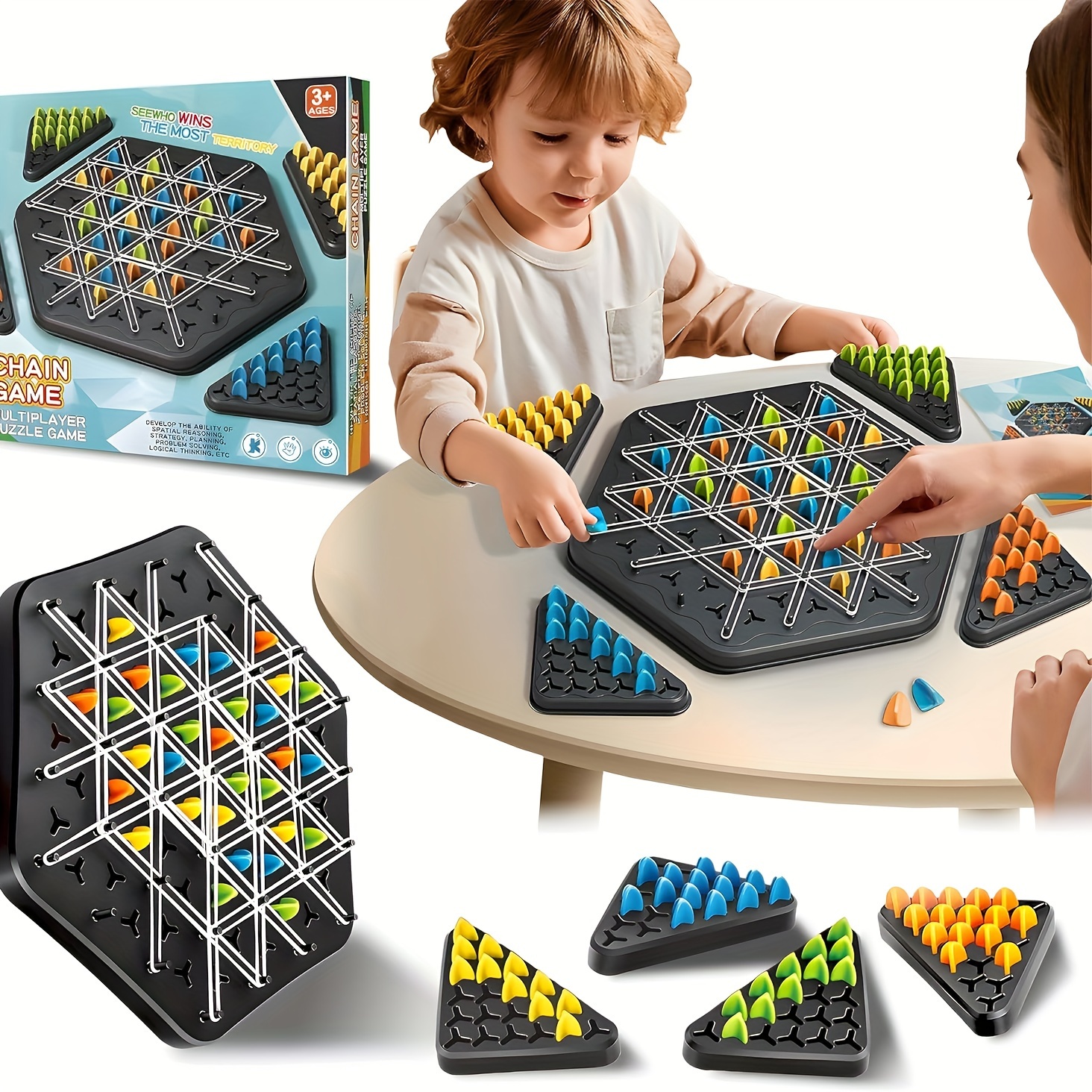 

Triangle Chess With Connected Lines: 2 To 4 Players Developing Logical Thinking In Children - Strategy Board Game For Kids 3+ Years