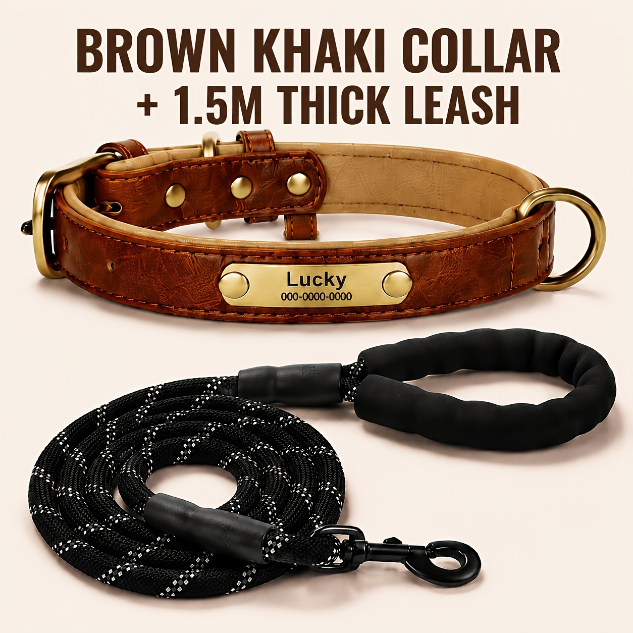 2pcs Personalized Synthetic Leather Dog Collar Set with ID Tags