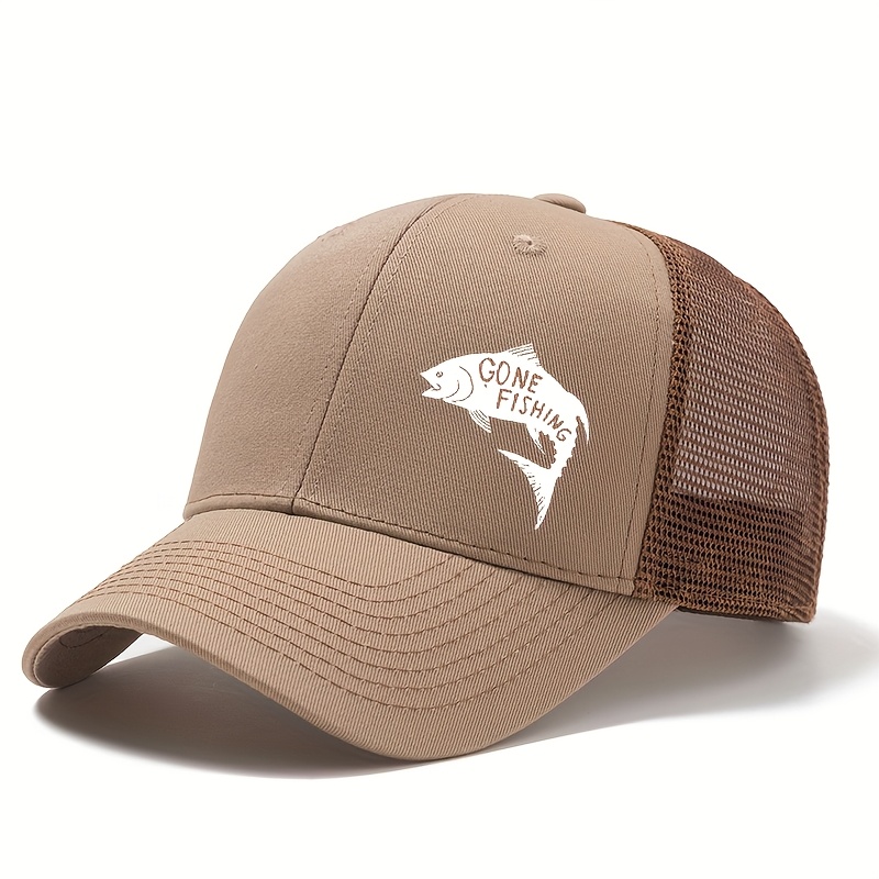 TEMU Men's Printed Fishnet Mesh Baseball Cap, Outdoor Fishing Special Duckbill Hat, Gone Fishing Curved Brim Cap, Outdoor Lightweight Hip-hop Hat,