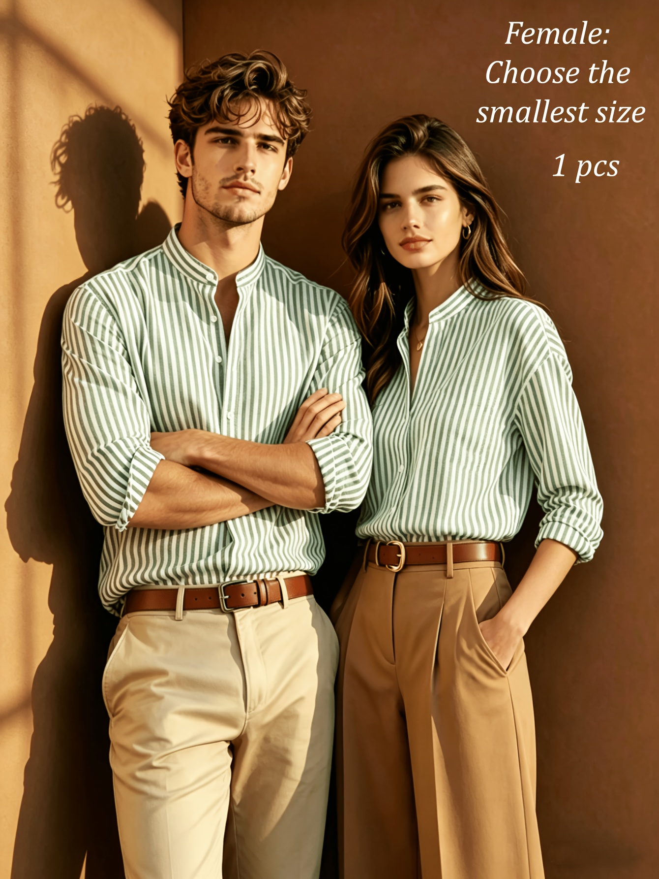 striped stand up collar shirt for couples unisex loose fit casual long sleeve top relaxed style matching shirts for couple   and photo shoots