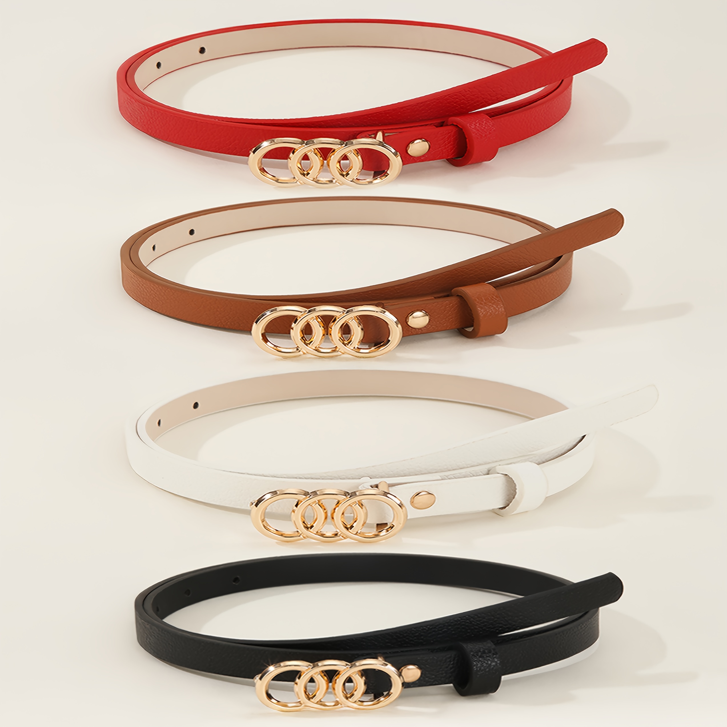 TEMU 4-pack Slim Women's Belts, Office , Handmade Light Easy Design, Versatile For T-shirts/dresses/jeans/pants/skirts/coats/jackets, Belt, Holiday