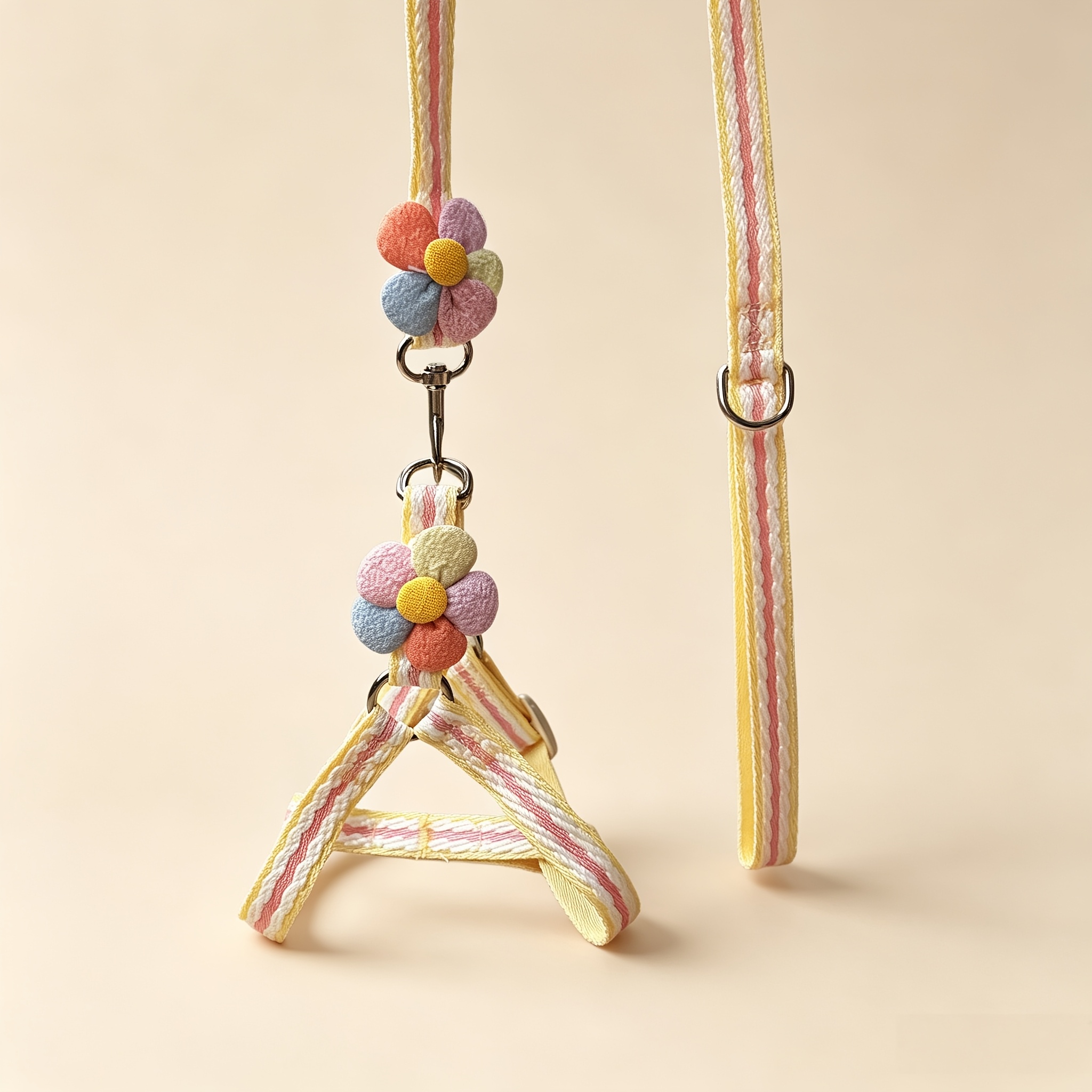 2pcs Striped Pet Harness and Leash Set with 3D Flower Decor