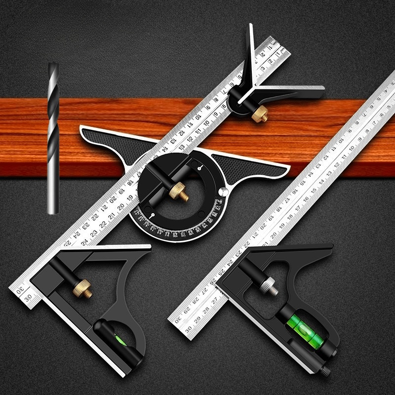 immagine dell'articolo set di 3 apri trapano multifunzionale regolabile a combinazione, righello angolare   e resistente, non richiede elettricità, righello per   del legno con strumento di misurazione angolare -   per   del legno, edilizia e progetti domestici, ecc.