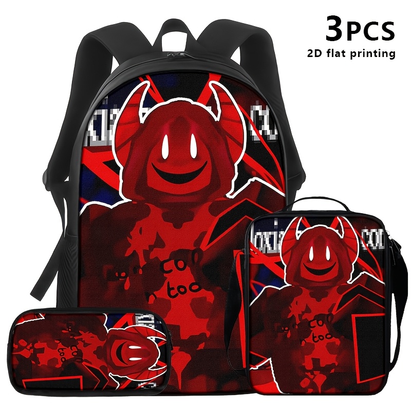 TEMU 1pc/2pcs/3pcs Backpack, Shoulder Bag, And Pouch With -themed 2d Flat Print. Dark For Young Adults; Ideal For Daily , Travel, Or Street Style.