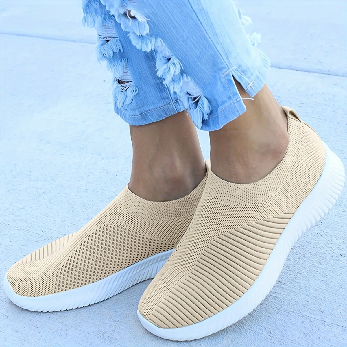 Women\'s Breathable Slip-On Sneakers, Casual Outdoor Sports Fashion Shoes, Comfortable Anti-Slip Training Shoes With Round Toe