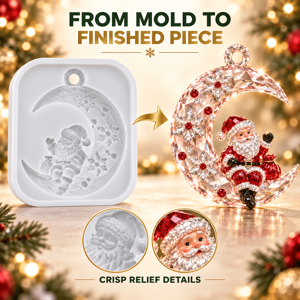 TEMU & Santa Claus Resin Mold With Hanging Hole - Epoxy/silicone Mould Suitable For Diy Christmas Ornaments, Fine Relief Casting For Winter